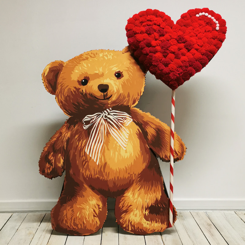 FOR SALE Wooden Bear Cutout and Pom-pom Heart 